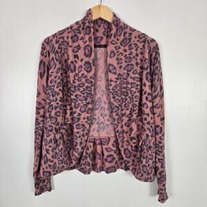 Boston Proper cheetah print open cardigan pink pleated